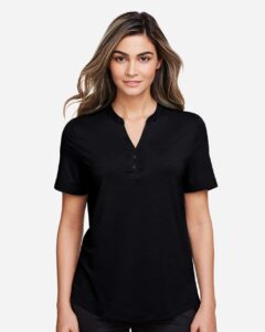 North End NE100W Women’s JAQ Snap-Up Stretch Performance Polo – Black (on model)