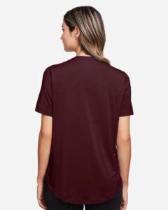 North End NE100W Women’s JAQ Snap-Up Stretch Performance Polo – Burgundy (on model back)