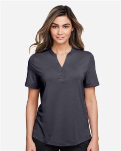 North End NE100W Women’s JAQ Snap-Up Stretch Performance Polo – Carbon (on model)