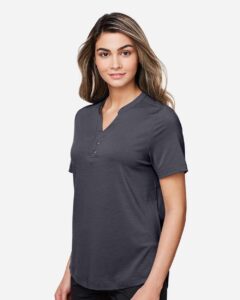 North End NE100W Women’s JAQ Snap-Up Stretch Performance Polo – Carbon (on model side)