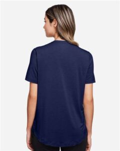 North End NE100W Women’s JAQ Snap-Up Stretch Performance Polo – Classic Navy (on model back)
