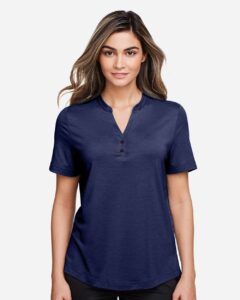 North End NE100W Women’s JAQ Snap-Up Stretch Performance Polo – Classic Navy (on model)
