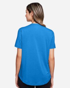 North End NE100W Women’s JAQ Snap-Up Stretch Performance Polo – Light Nautical Blue (on model back)