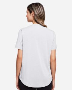 North End NE100W Women’s JAQ Snap-Up Stretch Performance Polo – Platinum (on model back)