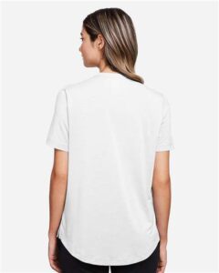 North End NE100W Women’s JAQ Snap-Up Stretch Performance Polo – White (on model back)