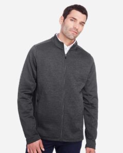 North End NE712 Men’s Flux 2.0 Full-Zip Jacket – Black Heather/ Carbon (on model)