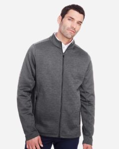 North End NE712 Men’s Flux 2.0 Full-Zip Jacket – Carbon Heather/ Black (on model)