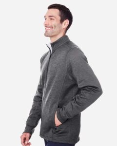 North End NE712 Men’s Flux 2.0 Full-Zip Jacket – Carbon Heather/ Black (on model side)