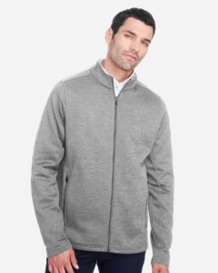 North End NE712 Men’s Flux 2.0 Full-Zip Jacket – Light Heather/ Carbon (on model)