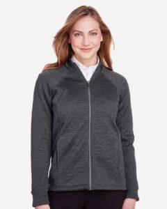 North End NE712W Women’s Flux 2.0 Full-Zip Jacket – Black Heather/ Carbon (on model)