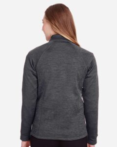 North End NE712W Women’s Flux 2.0 Full-Zip Jacket – Black Heather/ Orange Soda (on model back)