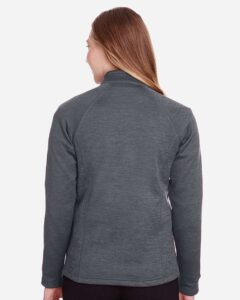 North End NE712W Women’s Flux 2.0 Full-Zip Jacket – Carbon Heather/ Black (on model back)