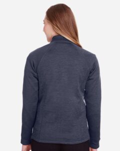 North End NE712W Women’s Flux 2.0 Full-Zip Jacket – Classic Navy Heather/ Carbon (on model back)