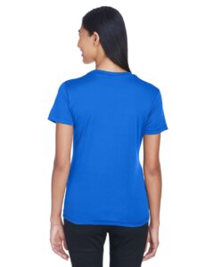 UltraClub 8620L Women’s Cool and Dry Performance T-Shirt – Royal (on model back)