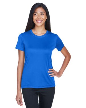 UltraClub 8620L Women’s Cool and Dry Performance T-Shirt – Royal (on model)