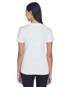 UltraClub 8620L Women’s Cool and Dry Performance T-Shirt – White (on model back)