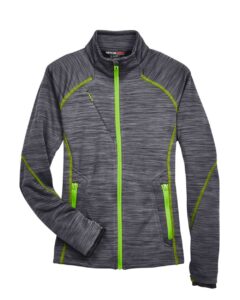 North End 78697 Women’s Flux Mélange Bonded Fleece Jacket – Carbon/ Acid Green