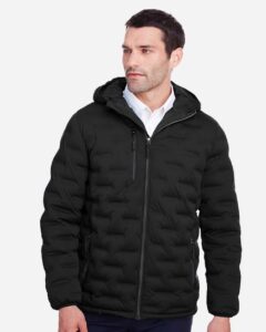 North End NE708 Men’s UTK SubDown Loft Puffer Jacket – Black/ Carbon (on model)