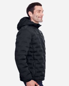 North End NE708 Men’s UTK SubDown Loft Puffer Jacket – Black/ Carbon (on model side)
