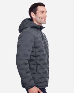 North End NE708 Men’s UTK SubDown Loft Puffer Jacket – Carbon/ Black (on model side)