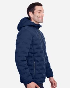 North End NE708 Men’s UTK SubDown Loft Puffer Jacket – Classic Navy/ Carbon (on model side)