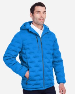 North End NE708 Men’s UTK SubDown Loft Puffer Jacket – Olympic Blue/ Carbon (on model)
