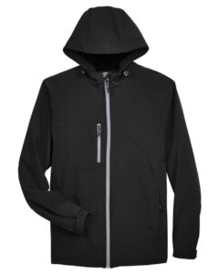 North End 88166 Men’s Prospect Two-Layer Fleece Bonded Soft Shell Hooded Jacket – Black