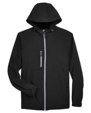 North End 88166 Men’s Prospect Two-Layer Fleece Bonded Soft Shell Hooded Jacket – Black
