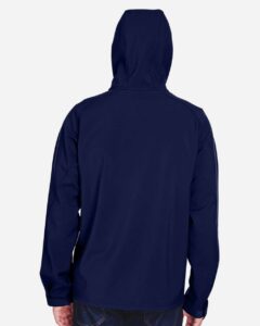 North End 88166 Men’s Prospect Two-Layer Fleece Bonded Soft Shell Hooded Jacket – Classic Navy (on model back)