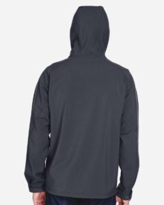 North End 88166 Men’s Prospect Two-Layer Fleece Bonded Soft Shell Hooded Jacket – Fossil Grey (on model back)