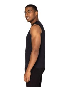 Threadfast Apparel 382T Unisex Impact Tank Top – Black (on model side)