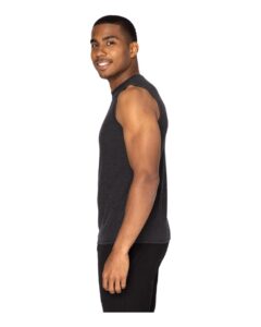 Threadfast Apparel 382T Unisex Impact Tank Top – Black Heather (on model side)