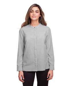 North End NE500W Women’s Borough Stretch Performance Shirt – Platinum (on model)