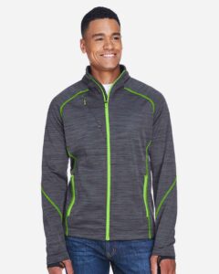 North End 88697 Men’s Flux Mélange Bonded Fleece Jacket – Carbon/ Acid Green (on model)