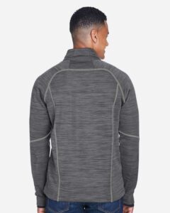 North End 88697 Men’s Flux Mélange Bonded Fleece Jacket – Carbon/ Black (on model back)