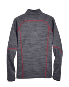 North End 88697 Men’s Flux Mélange Bonded Fleece Jacket – Carbon/ Olympic Red (back)