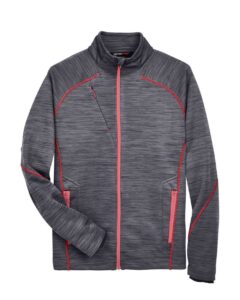North End 88697 Men’s Flux Mélange Bonded Fleece Jacket – Carbon/ Olympic Red