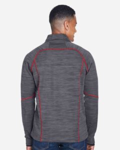 North End 88697 Men’s Flux Mélange Bonded Fleece Jacket – Carbon/ Olympic Red (on model back)