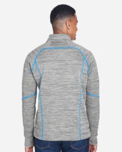 North End 88697 Men’s Flux Mélange Bonded Fleece Jacket – Platinum/ Olympic Blue (on model back)