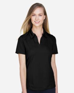 North End 78632 Women’s Recycled Polyester Performance Pique Polo – Black (on model)