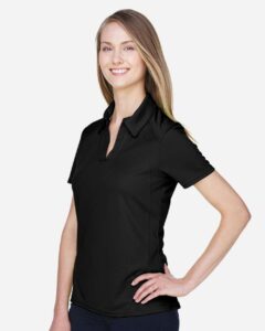 North End 78632 Women’s Recycled Polyester Performance Pique Polo – Black (on model side)