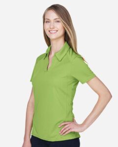 North End 78632 Women’s Recycled Polyester Performance Pique Polo – Cactus Green (on model side)