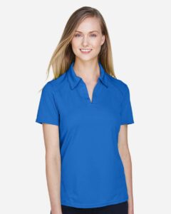 North End 78632 Women’s Recycled Polyester Performance Pique Polo – Light Nautical Blue (on model)