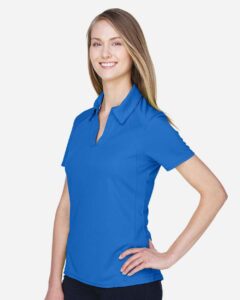North End 78632 Women’s Recycled Polyester Performance Pique Polo – Light Nautical Blue (on model side)
