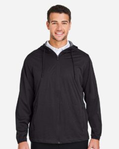 North End NE75 Men’s Network Lightweight Jacket – Black Heather (on model)