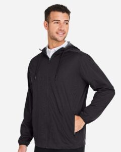 North End NE75 Men’s Network Lightweight Jacket – Black Heather (on model side)