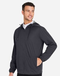 North End NE75 Men’s Network Lightweight Jacket – Carbon Heather (on model side)