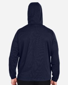 North End NE75 Men’s Network Lightweight Jacket – Classic Navy Heather (on model back)
