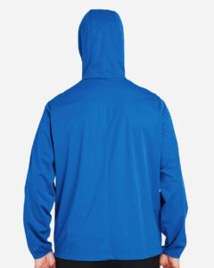 North End NE75 Men’s Network Lightweight Jacket – Light Nautical Blue Heather (on model back)