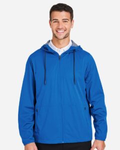 North End NE75 Men’s Network Lightweight Jacket – Light Nautical Blue Heather (on model)